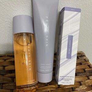 Fenty skin, cleanser 4.9fl oz, fat water 5fl oz, hydra vizor refill 1.7fl oz